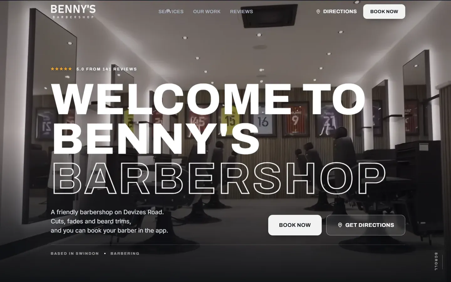Benny's Barbershop's website, as it looks on a laptop